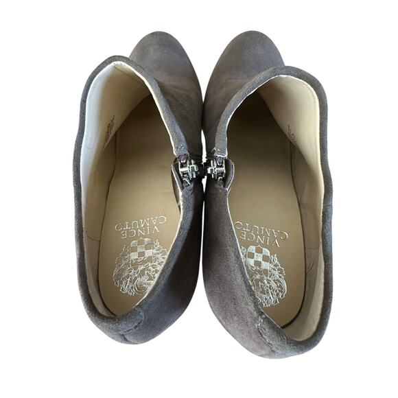 NEW Vince Camuto Stiletto Dark Gray Suede Ankle Logo Zipper Elvin Booties 8.5 - Picture 7 of 12